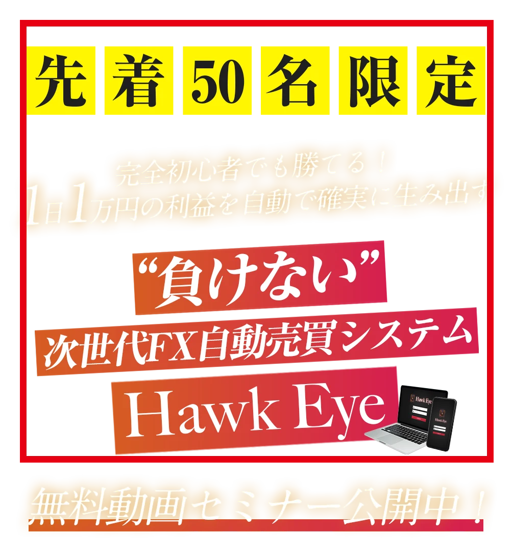 Hawk Eyeの1日1万円と負けないという案内