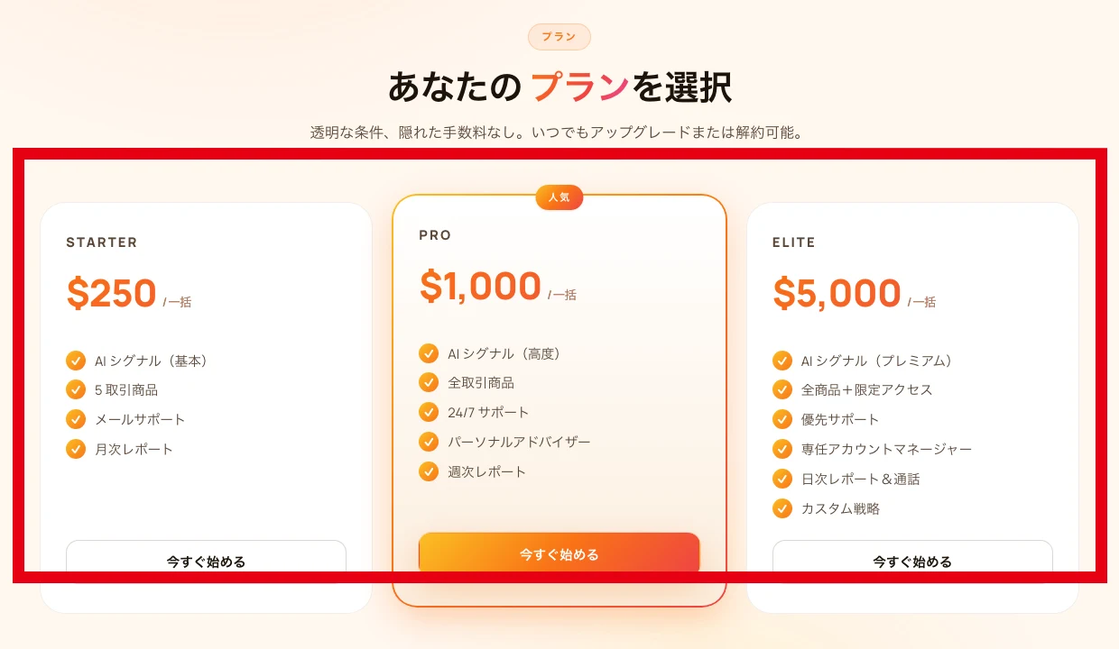 Kaiveruの250ドル1000ドル5000ドルの一括料金プラン